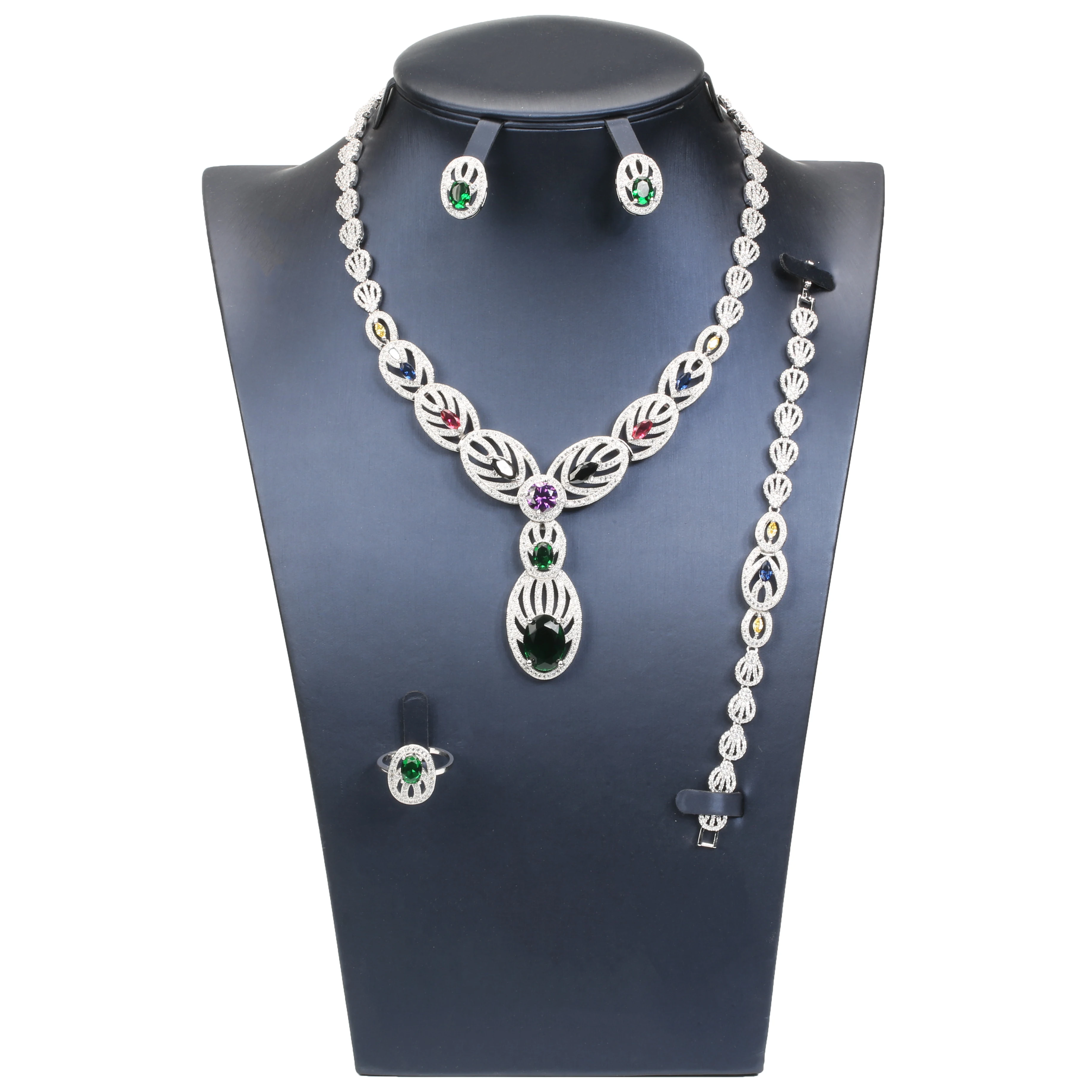 

2019 Most Popular Colorful Stone Design Jewelry 4 PCS Wholesale Ruby Jewelry Set