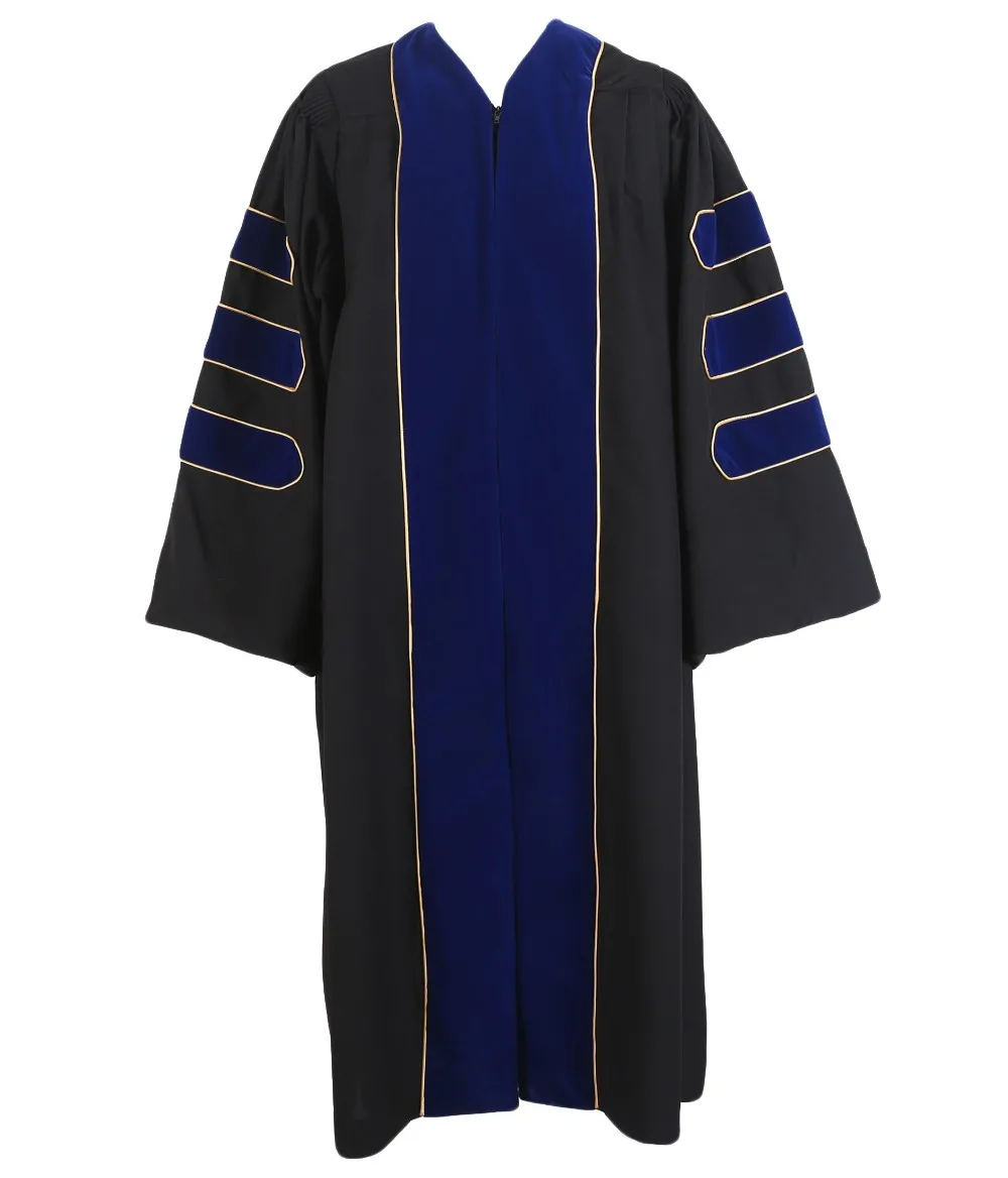 2022 Unisex Deluxe Doctoral Graduation Gown With Velvet And Gold Piping ...