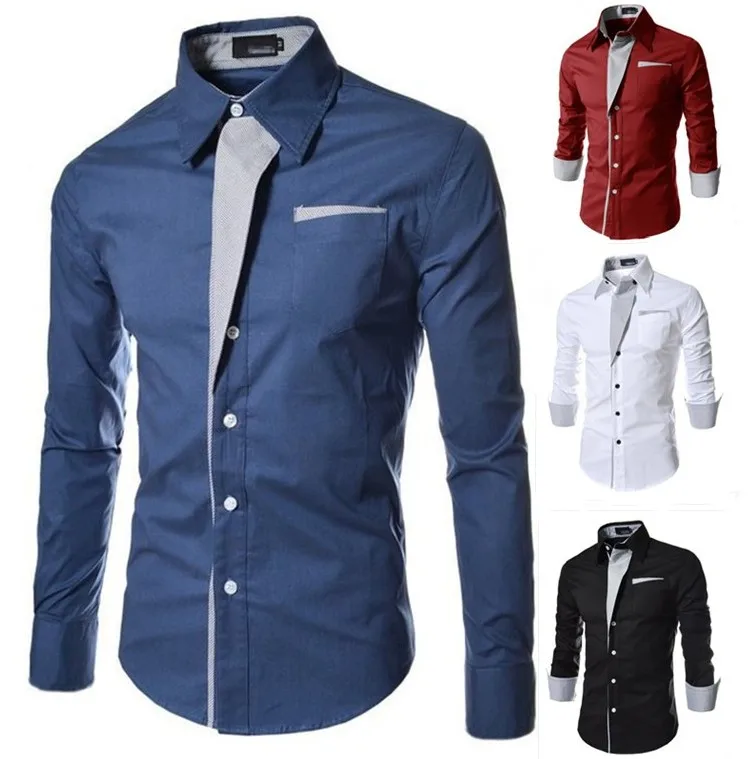 

or11058h Best selling pure color casual shirts for men slim tops, White,black,red,gray,blue,deep blue,wine red