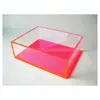 Clear Neon Pink Acrylic Display Box, Lucite Cosmetics Shadow Organizing Craft Box