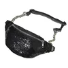 Ladies black sequin bag with chain sequins waist bag