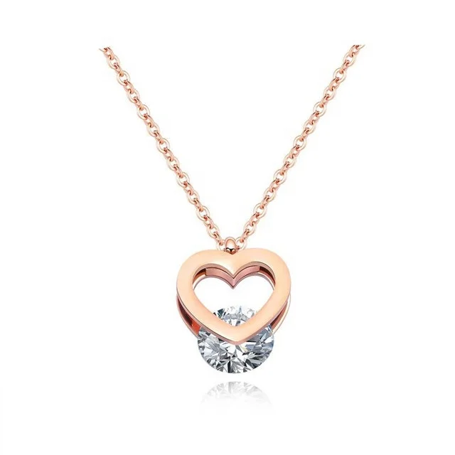 

Fashion Necklace Heart Shaped Necklace 316L Stainless Steel With Zircon Women Heart Jewelry, Rose gold