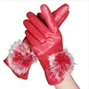 Wholesale Hot Sale Beautiful Fur Ball Driving Winter Warm PU Leather Touch Screen winter glove