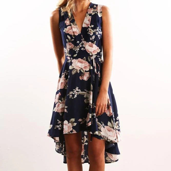 

Women's Wrap V Neck Spaghetti Strap Floral Split Beach Casual Dress