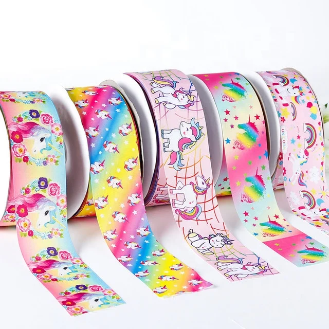 

wholesale customs  in tock ribbon colorful Unicorn print jojo ribbon printed grosgrain ribbon