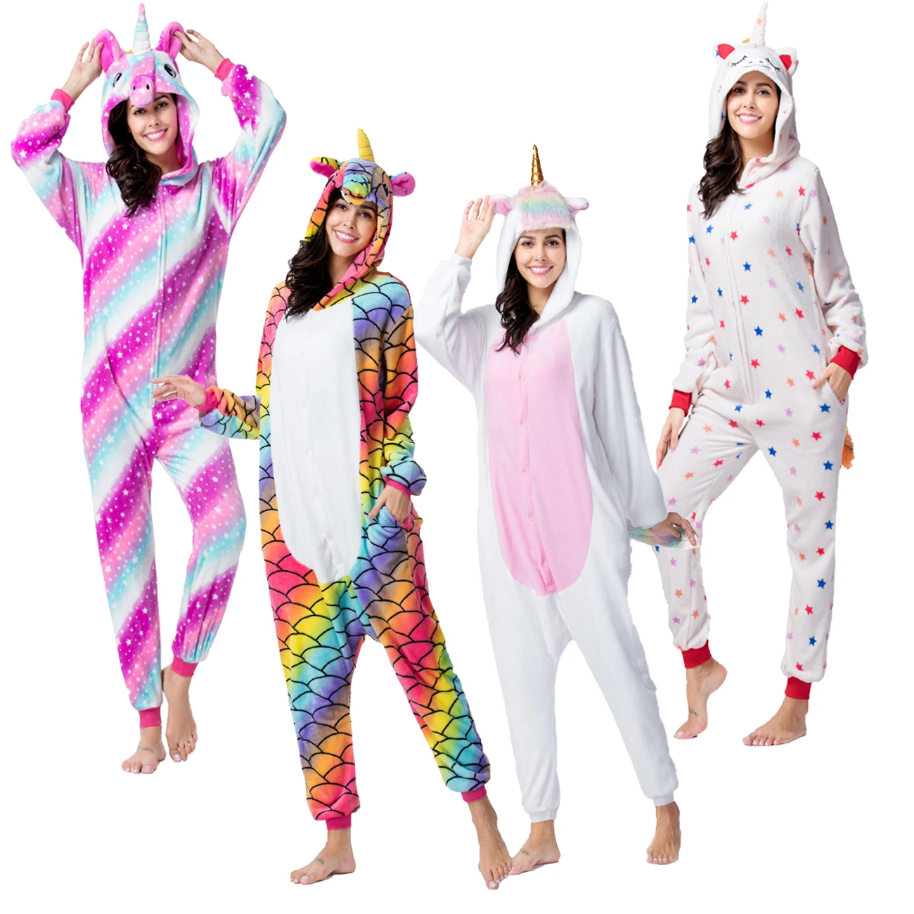 

Christmas Adult Sexy Costume Animal Unicorn Flannel Onesie Sleepwear Pajamas, Picture