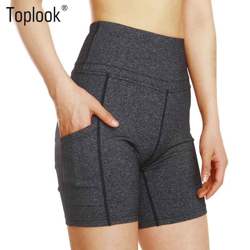 

Toplook Contrast Running Shorts Purple Sports Leggings Workout Clothing Women with Pocket High Waist L239, As pictured