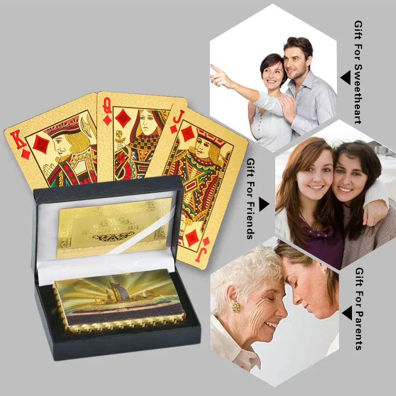 Friend Souvenir Gifts Dubai Commemorative 24k Gold Foil Gold Playing Card 