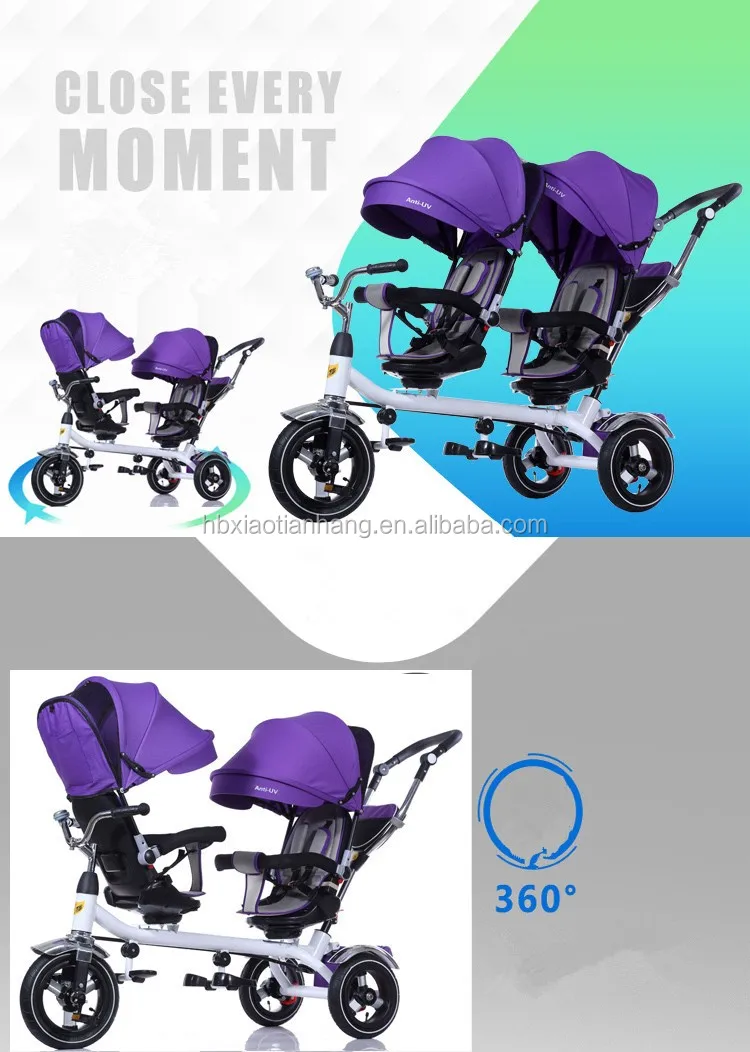 2 Seats Kids Tricycle For Twins / Rotate Seat Tricycle For Twins / Baby