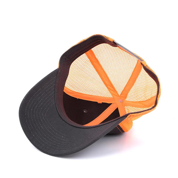 
Customized black orange cotton twill and mesh polyester 6 panels trucker hat 
