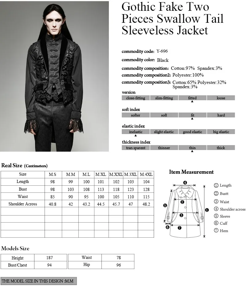 Y-696 Gothic Gorgeous Fake Two Pieces Swallow Tail Sleeveless Velveteen Jacket