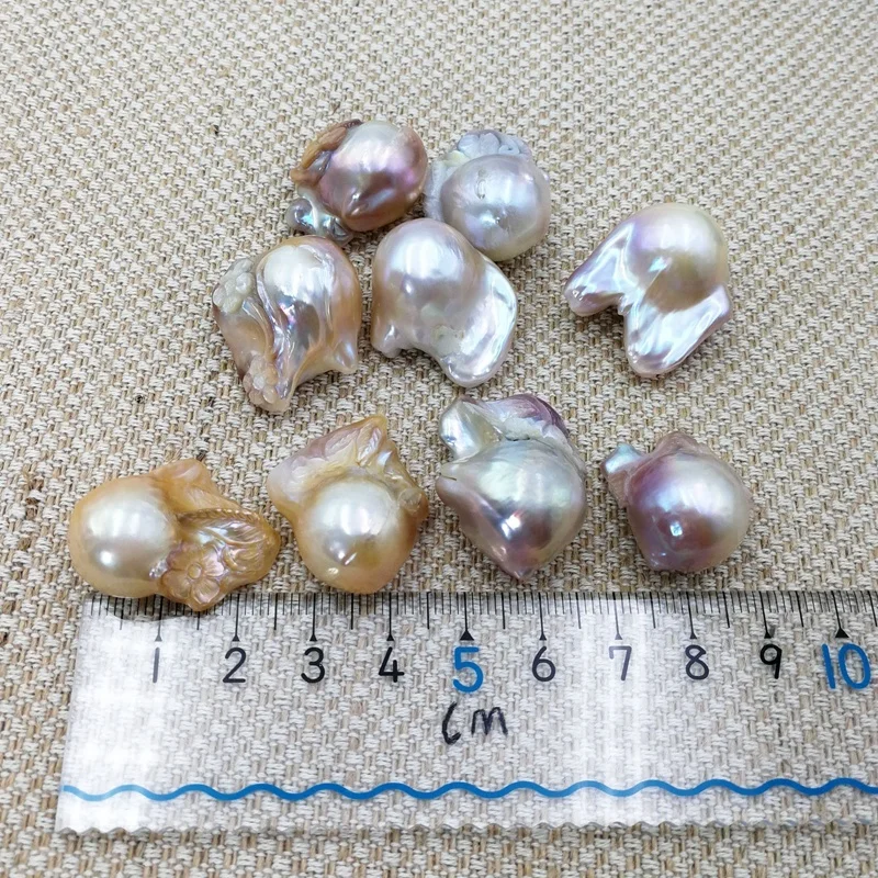 

20-25mm handmade carved fireball flower fresh water pearls freeform shaped natural baroque pearl beads, White, pink, lavender