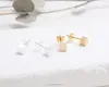 Fanky Brushed BrassTexture Small Triangle Round Coin Shaped Cube Stud Earrings For Women