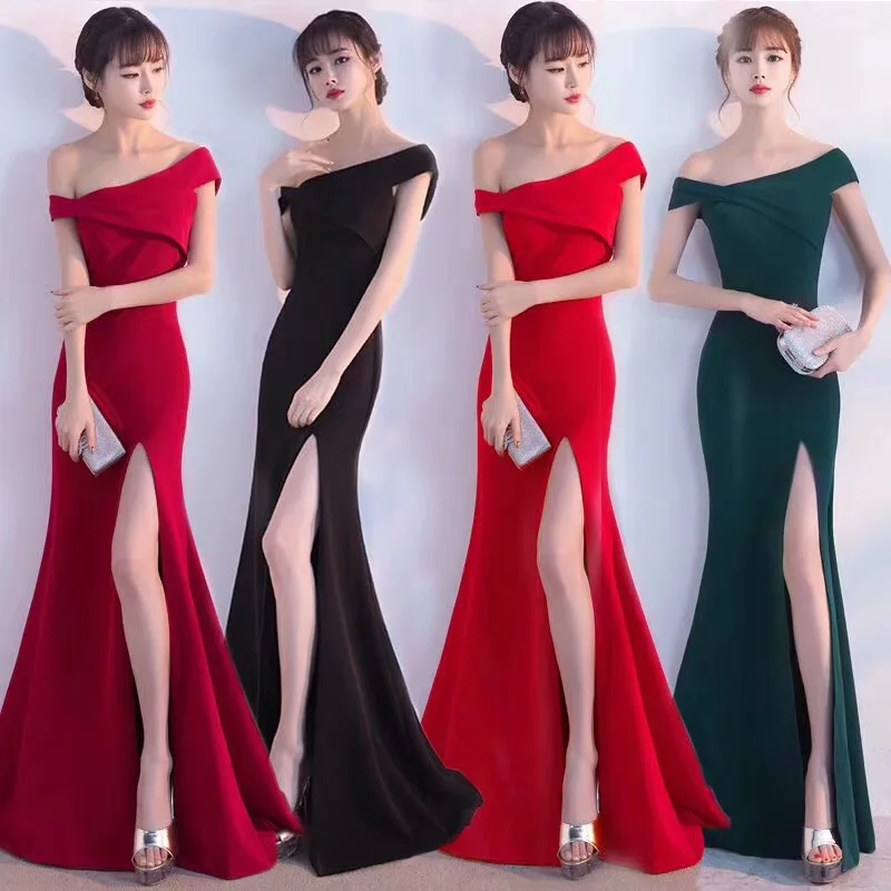 

Alibaba High Quality Soft Satin Trumpet Long Mermaid Cheap Evening Dress, Red;black;rose madder;green