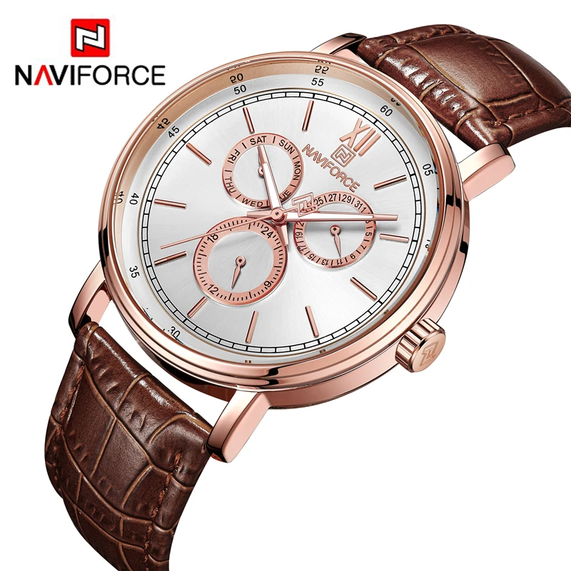 

Naviforce 3002 Brand Luxury Date Day 24 Hour Clock Business Genuine Leather Waterproof Men Minimalist Chronograph Quartz Watch