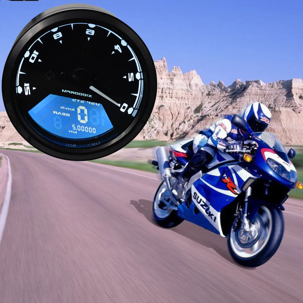 

12000 RMP kmh/mph Universal LCD Digital Odometer Speedometer Tachometer Gear indicator Motorcycle Scooter Golf Carts ATV