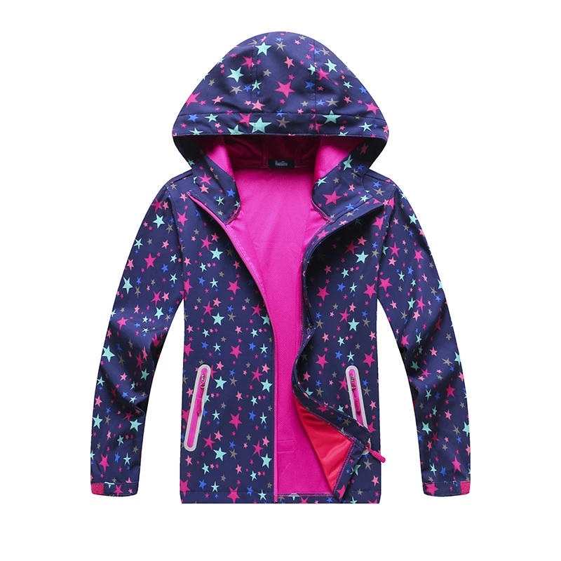 

girls outdoor printing softshell jacket windbreaker with hood