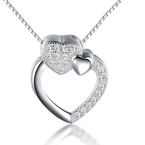 

Free Shipping New Unique Silver Three Hearts Diamond Big Hollow Heart Pendant Women Party Dress Accessories Fashionable Jewelry, Silver white - fashionable jewelry