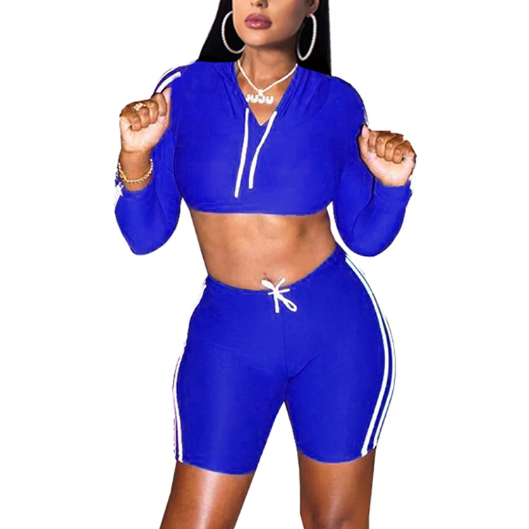 

Custom Logo Women Fashion Stripe Crop Top Sport Two Piece Short Set Women, N/a