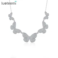 

LUOTEEMI Silver Tone Tiny CZ Micro Paved Statement Vintage Butterfly Wedding Choker Necklace For Women Fashion Collares Bijoux