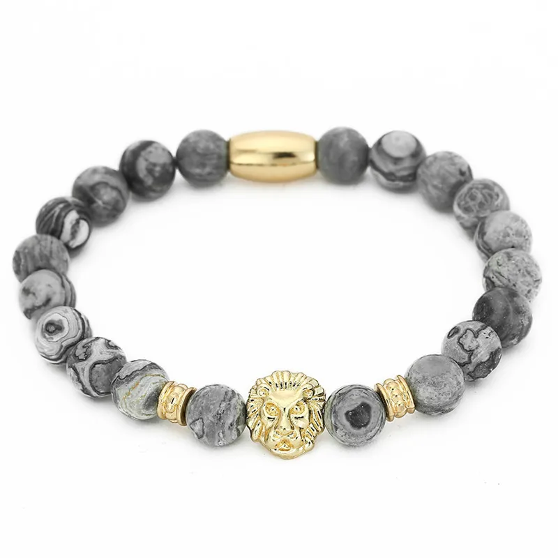 

Hand Jewelry Marble Yoga Energy Buddha Bracelet Lion Head Charm Natural Stone Bead Stretch Bracelet, Gold;rose gold;black;silver
