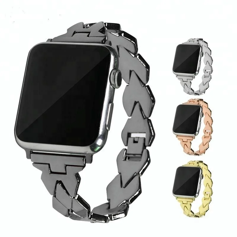 

For Apple Watch Series 3 2 1 unique Band , Rhombic diamond watch band for Apple watch Stainless Steel strap loop band, Black sliver gold rosegold