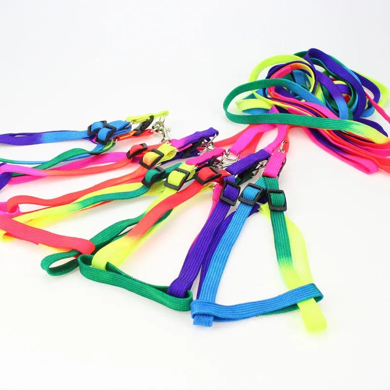 

Small Puppy Cat Rabbit Kitten Nylon Leash Harness Collar Lead Adjustable Rainbow color Pet Dog Leash, Picture show