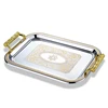 Luxury Rolling Craft Carved Rectangular Stainless Steel Serving Tray with Handles
