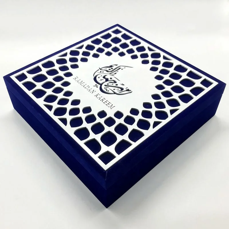 
Luxury Engraved Ramadan MDF velvet presentation box velvet storage decorative box laser cut logo 