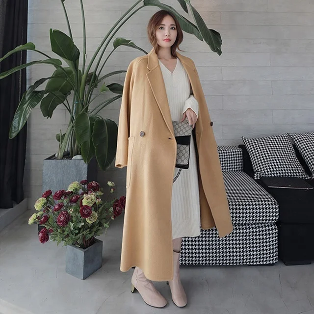 

Fashion Womens Lapel Vogue Long Trench Coat Winter Woolen Jacket Outerwear Hot, Customized color