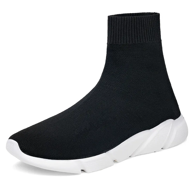 

Plus size  Breathable Womens Knit Men Shoes Running Trainers Black High Top Colourblock Fabric Ankle Boots Sock Sneakers
