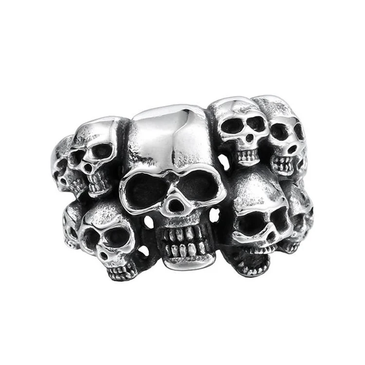 

Ready Stock Amazon Custom Punk Style Stainless steel Silver Skull Ring Jewelry for men, Silver;black