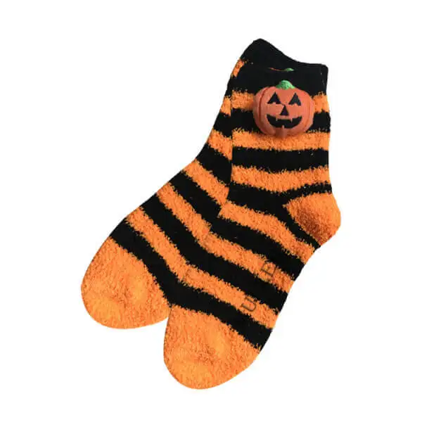 

Halloween Striped Toddler Girl Fuzzy Socks with Pumpkin Cuffs