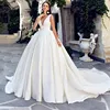 Elegant Floral Satin Wedding Gowns 2019 Latest Design Italian Bridal Dresses Deep V-Neck Bridal Gown Ball Gown Wedding Dresses