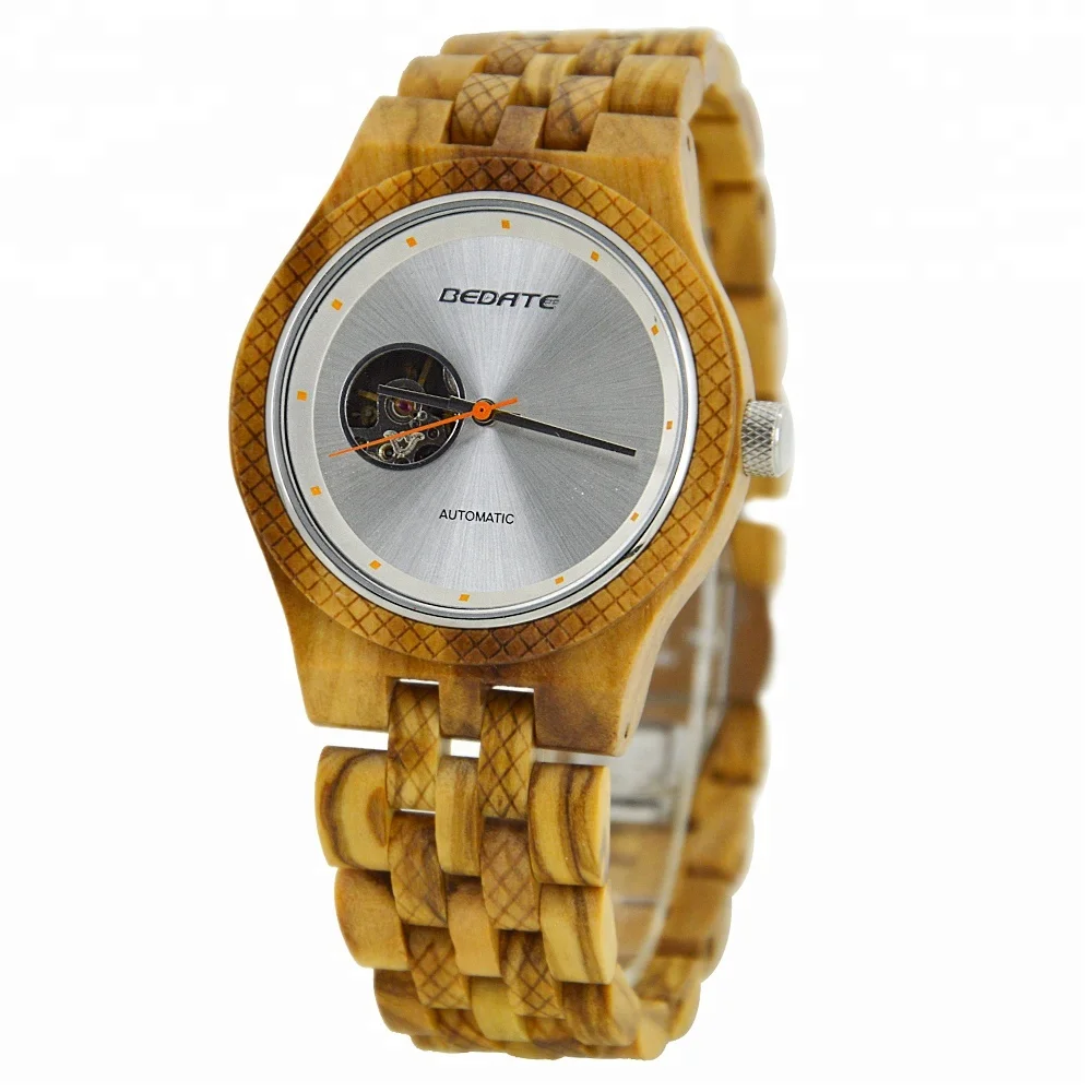 

New design mechanical wood watches waterproof hand made wood watch men with free wooden box wristwatch packing