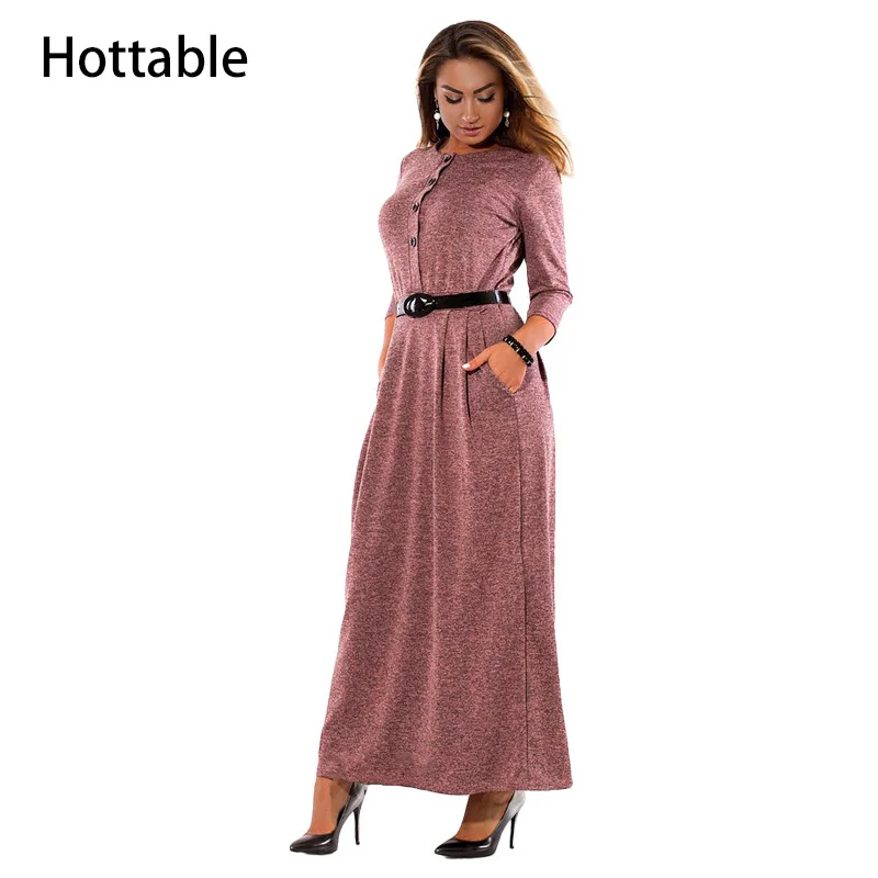 

Big Plus Size 4XL 5XL 6XL Women Long Sleeve New Fashion Casual Dress With Sashes Straight Solid Color Empire Maxi Dresses
