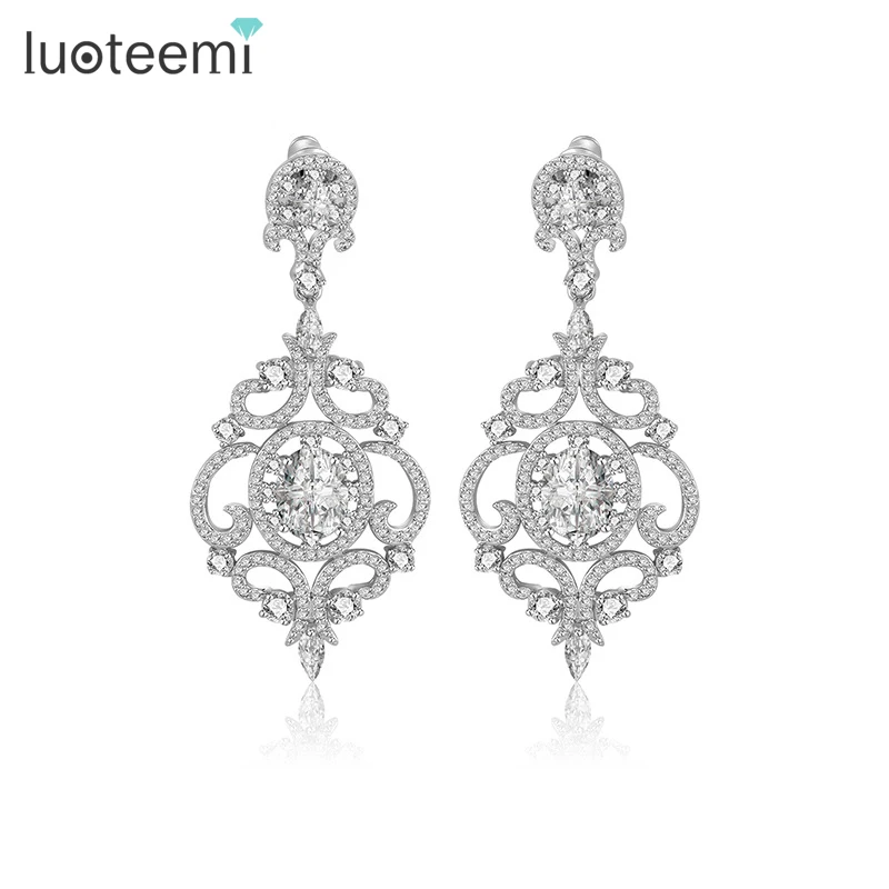 

LUOTEEMI New Arrival Fashion Jewelry For Women Wedding Party Accessories Retro Vintage AAA Cubic Zirconia Big Drop Earrings