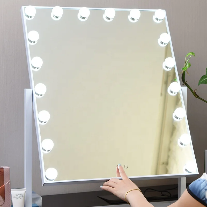 

Square Shape and Stainless Steel Frame Material Lighted Mirror with 18 Led Bulbs, White