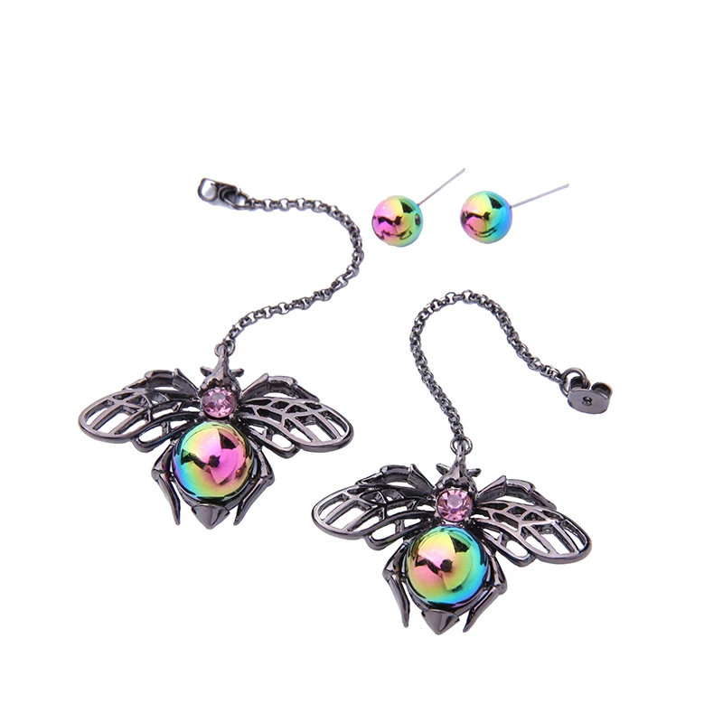 

ed01043b Creativity Bee Beetle Insect Pendant Purple Crystal Pearl Earrings Women 2021, As pictures