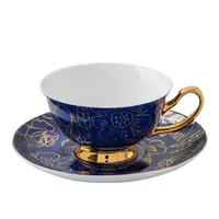 

Navy Lotus Fine Bone China Blue Tea cup and saucer set porcelain