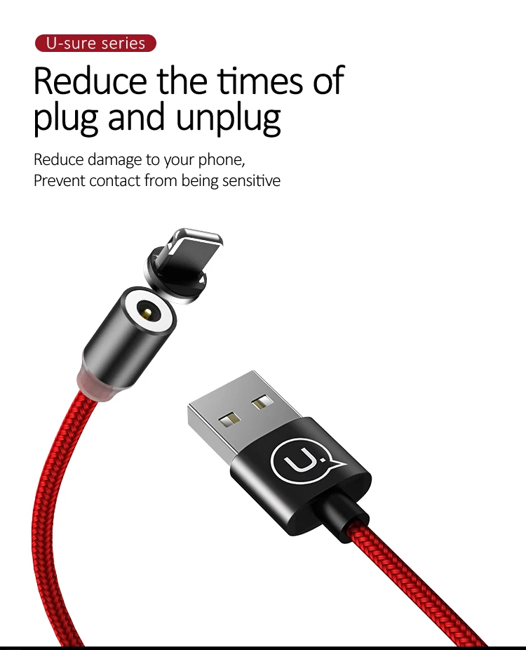 USAMS SJ292 Nylon Braided 2.1A fast charge Magnetic USB data transfer cable for iPhone