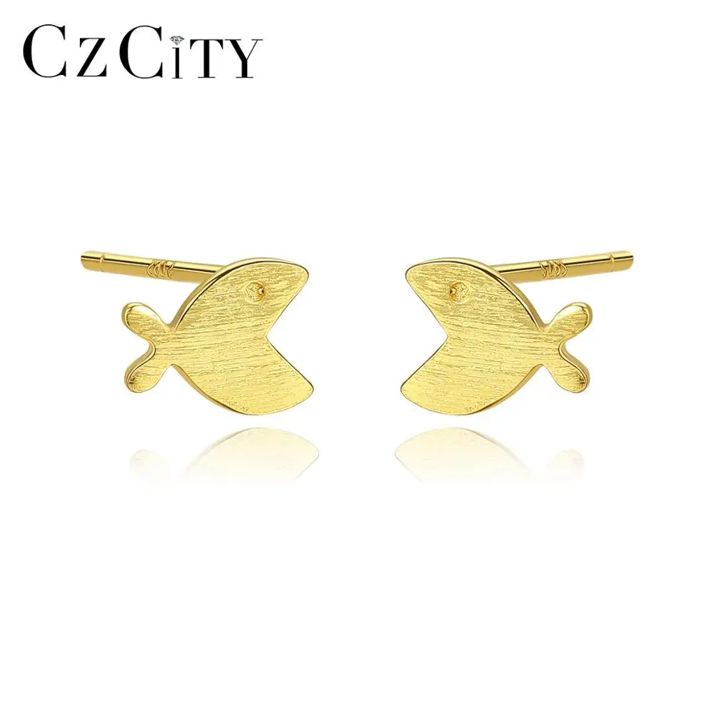 

CZCITY The Latest Fish Shape Brushed Cute Stud Earrings Women 925 Sterling Silver Animal Korea Earring Wholesale Jewelry