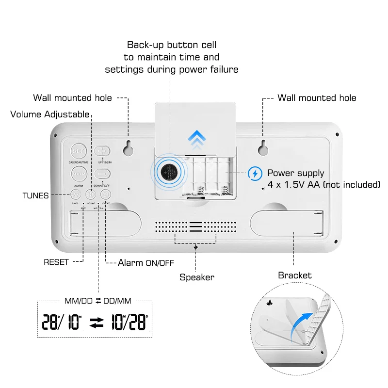 Elegant design large calendar digital electronic LCD display desk table clock for hotel room