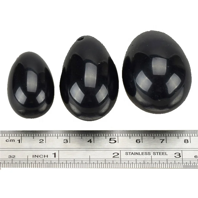 
Three Size in a set Carved Drilled Obsidian Black Jade Stone Yoni egg 