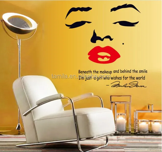 Marilyn Monroe face red lip inspirational quotes wall stickers livingroom bedroom TV backgroud wall decals