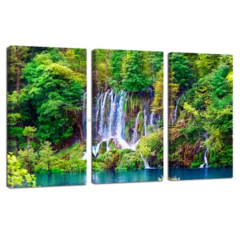 Pemandangan Alam Digital Foto Cetak Waterfall 3 Panel Kanvas Cetak Dinding Kanvas Seni Buy Hijau Lanskap Kanvas Cetak Kanvas Kreatif Seni