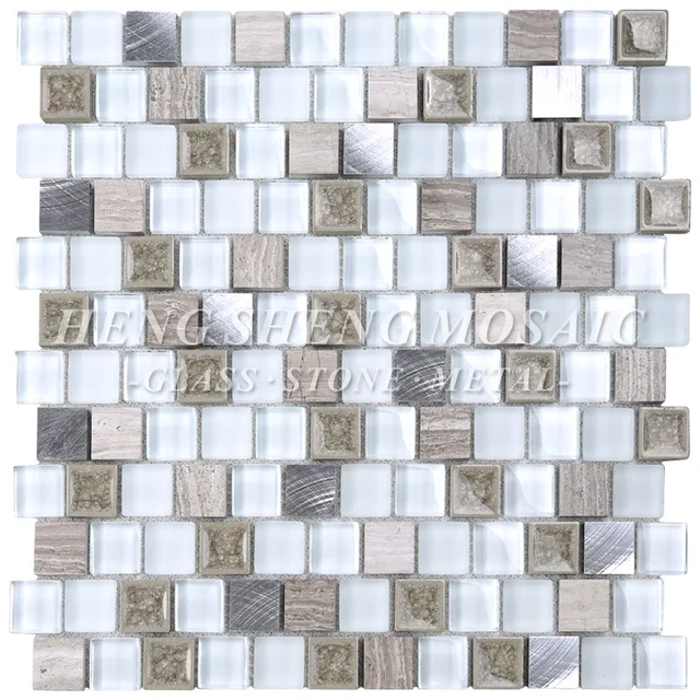 Super White Glass Wall Decorative Crackle Ceramic Mosaic Tiles Bathroom