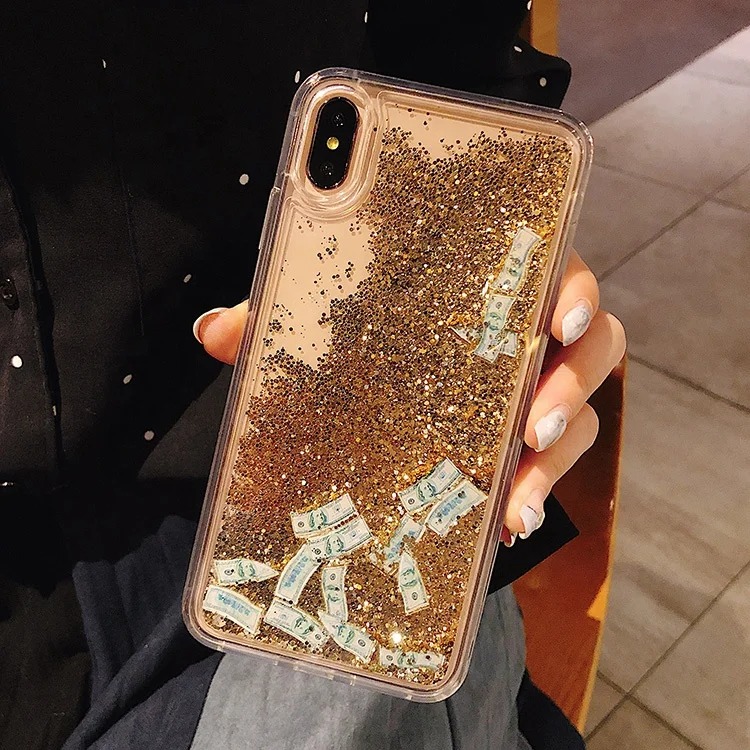 Funny USD Money Flowing Quicksand Liquid Case For Iphone Xs