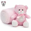 Beautiful Pink Teddy Bear Blanket Toy Set For Kids Wholesale Custom LOGO Stuffed Animal Soft Plush Polar Fleece Baby Blanket