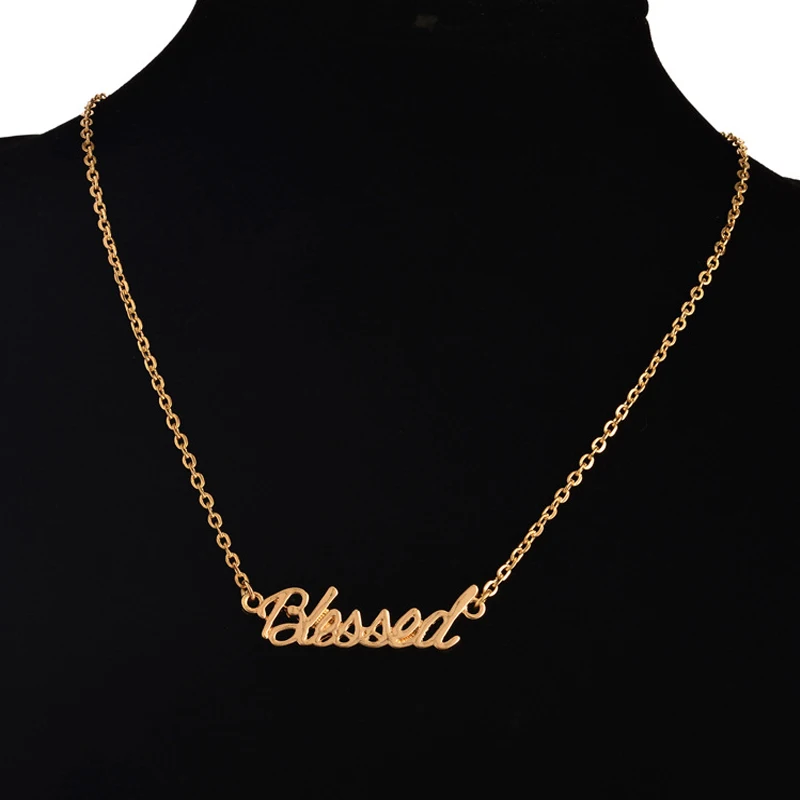 

New Trendy Hot Fashion Blessed Necklace Charm Pendant Wholesale Letter Necklace For Teen Girls And Women, As picture show